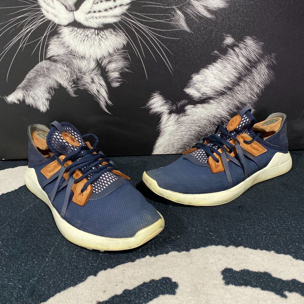 OluKai Manele Golf Shoes Men 10 Blue Leather Lace Up Athletic Sports Performance